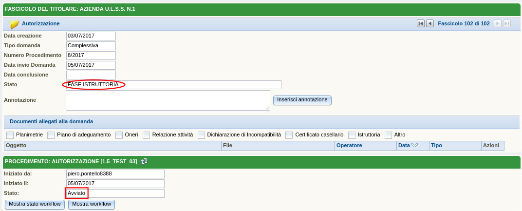 Fase di Istruttoria - Stato