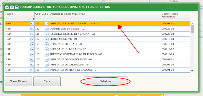  Seleziona codice struttura