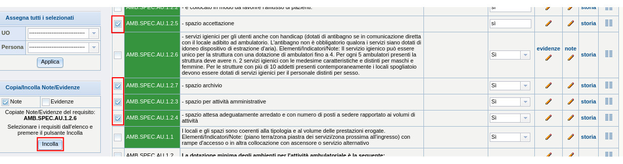 Incolla evidenze