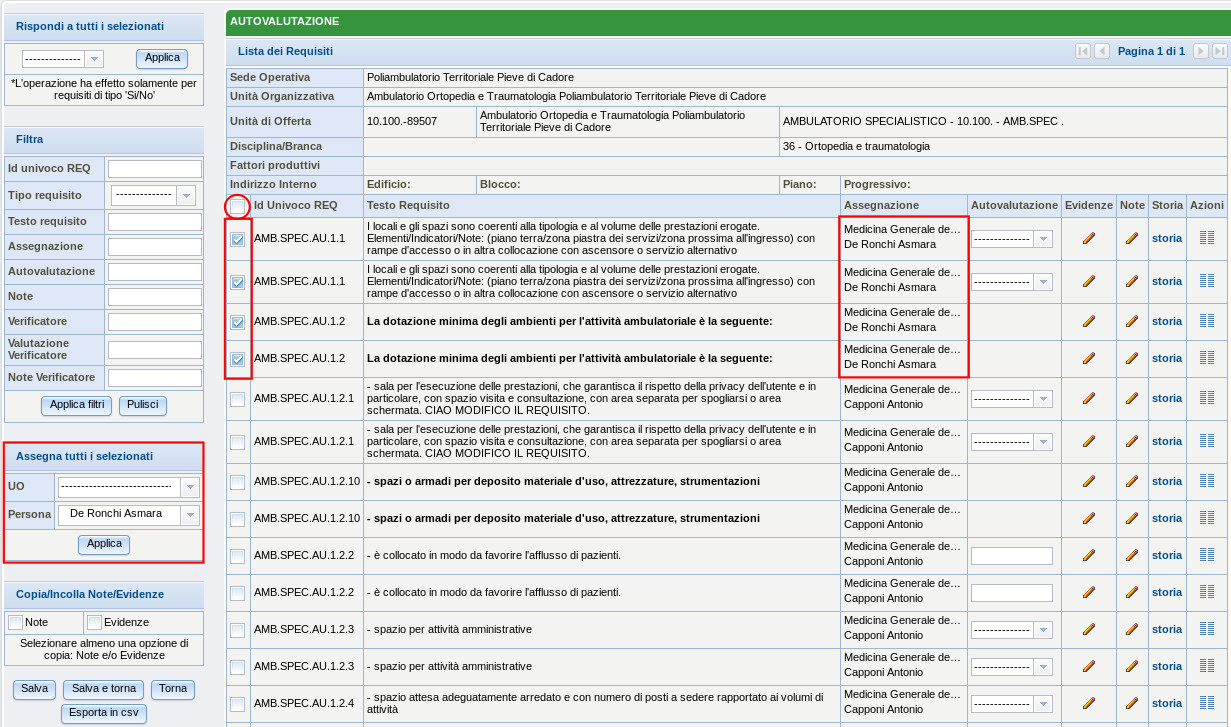 Assegnazione di una selezione di requisiti