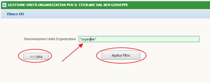 Esempio di ricerca unità operativa