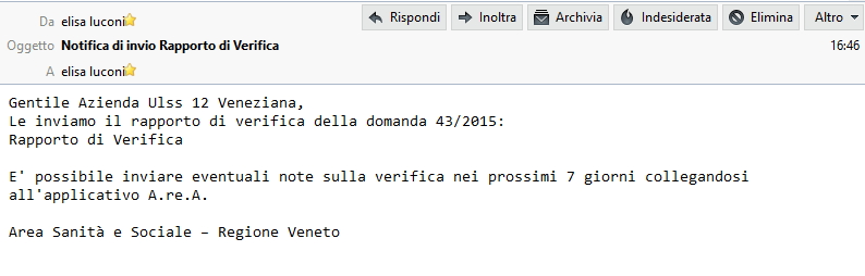 Mail di notifica Rapporto di Verifica