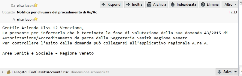 Mail notifica chiusura procedimento