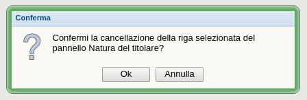 Alert eliminazione natura titolare