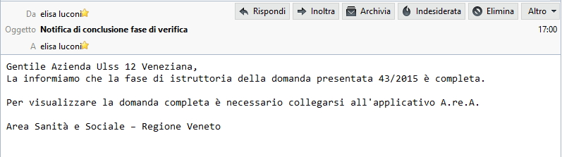 Notifica di conclusione delle fase di verifica