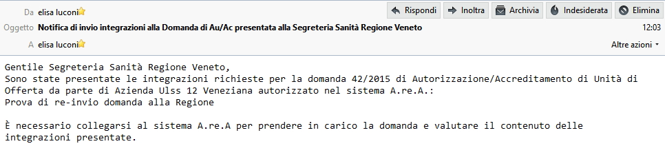 Notifica mail Segreteria