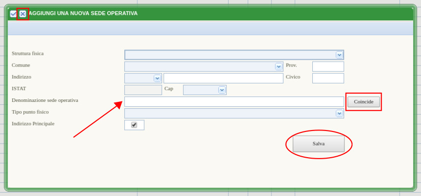 Inserimento nuova sede operativa