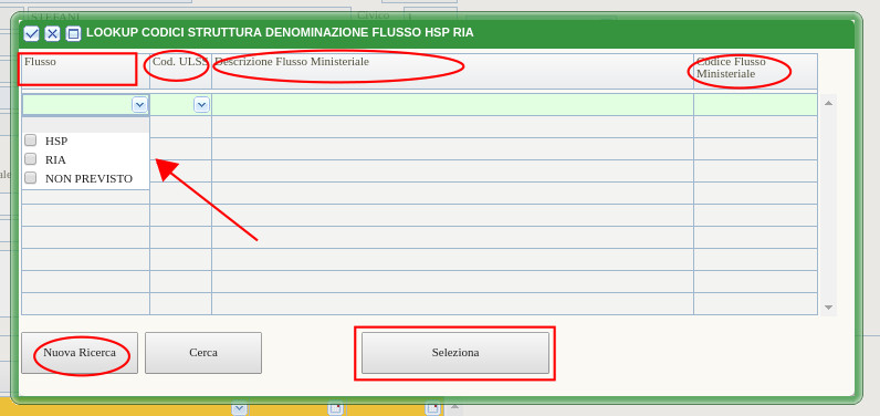 Selezione codice ULSS/Denominazione