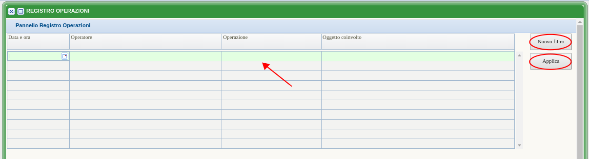 Ricerca registro operazioni