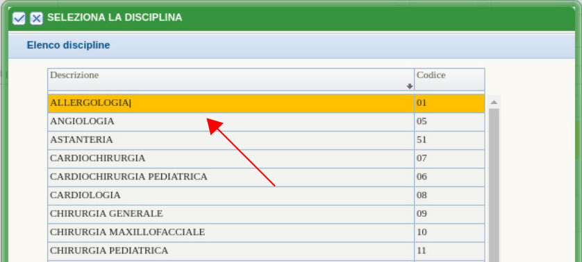 Selezione disciplina