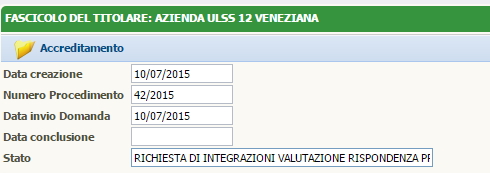 Stato domanda Richiesta di Integrazioni Valutazione Rispondenza Programmazione