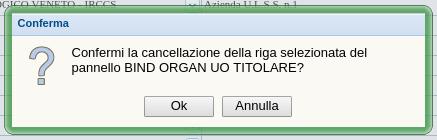 Alert eliminazione riga organigramma