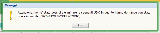 Messaggio di impossibilità di cancellazione della UDO