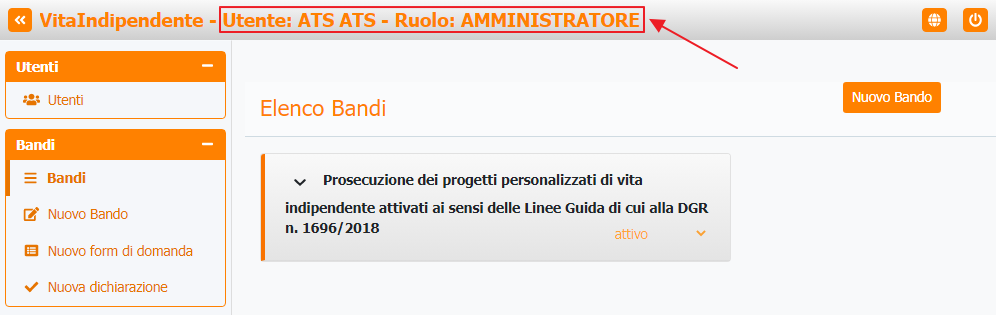 Visualizzazione nome utente e ruolo