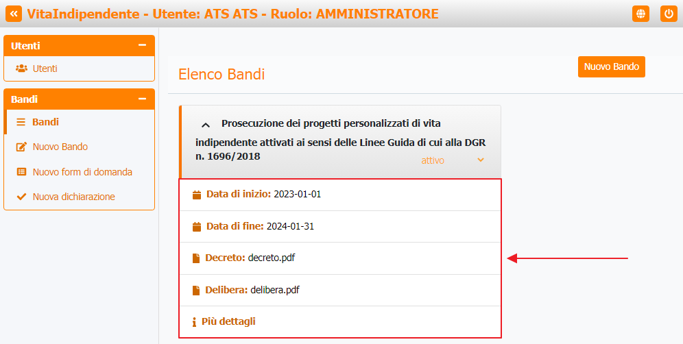 Visualizzazione dettagli bando
