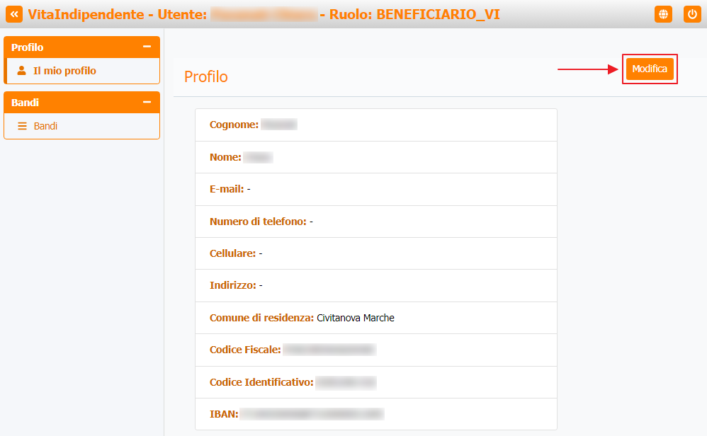 Modifica profilo beneficiario