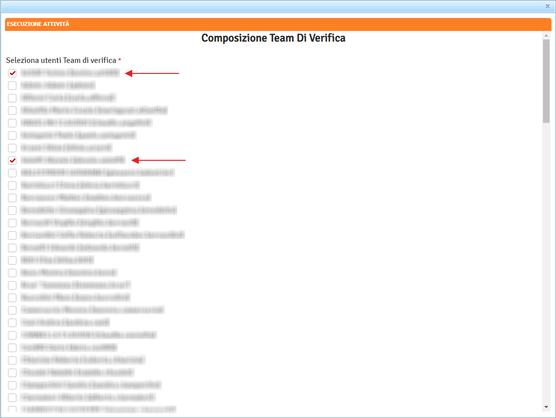 Finestra Esecuzione Attività Composizione Team Verifica Selezione Spunta Finestra Esecuzione Attività Composizione Team Verifica Selezione Spunta