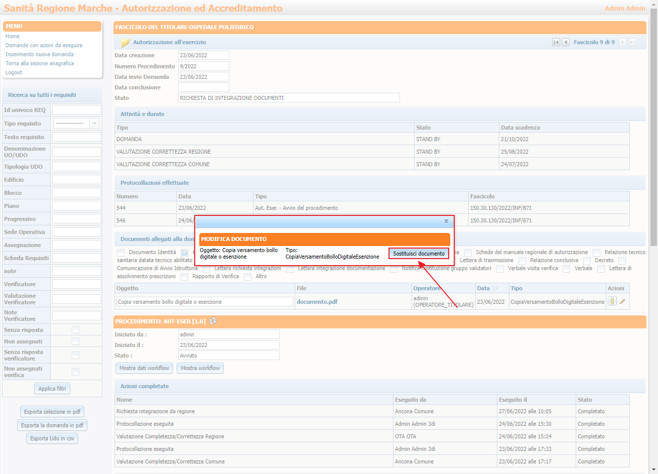 Finestra Modifica Documento e Pulsante Sostituisci Documento Finestra Modifica Documento e Pulsante Sostituisci Documento