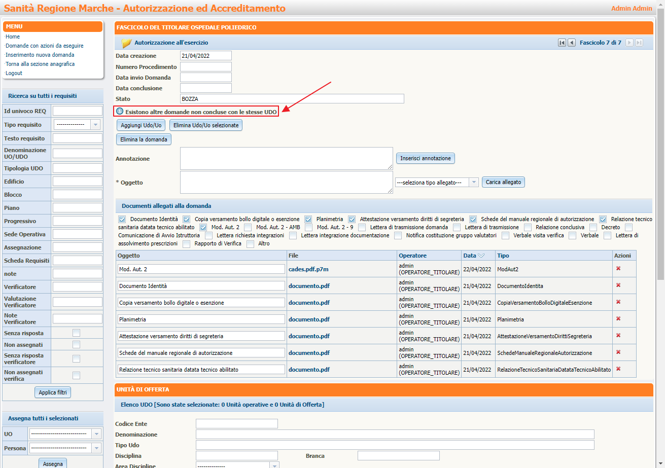 Notifica Domande Non Concluse Stessa UDO Presentazione Domanda Notifica Domande Non Concluse Stessa UDO Presentazione Domanda