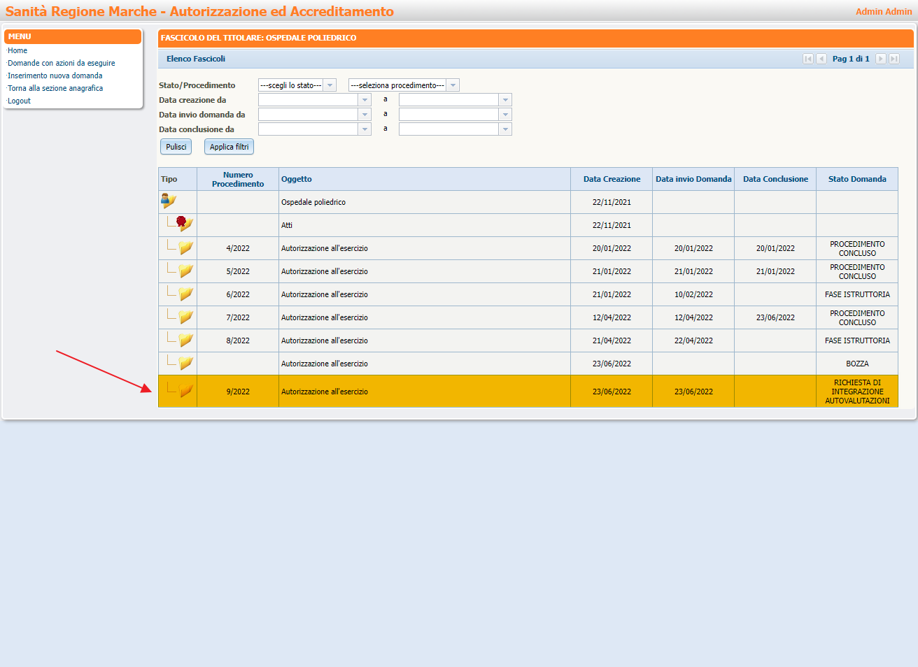 Selezione Domanda Stato Richiesta Di Integrazione Autovalutazioni Selezione Domanda Stato Richiesta Di Integrazione Autovalutazioni