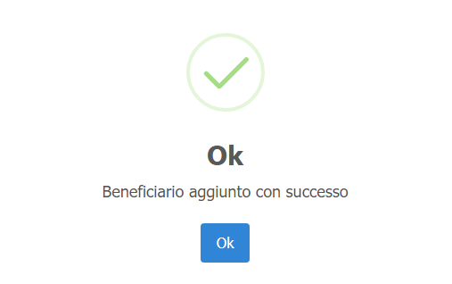 Nuovo beneficiario - Finestra di conferma Nuovo beneficiario - Finestra di conferma