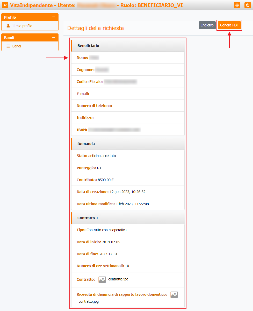 Richiesta anticipo - Dettagli richiesta beneficiario Richiesta anticipo - Dettagli richiesta beneficiario