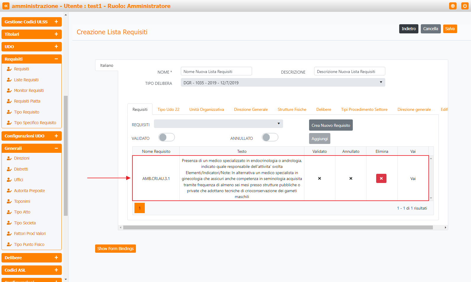 Aggiornamento Lista Requisiti con Nuovo Requisito