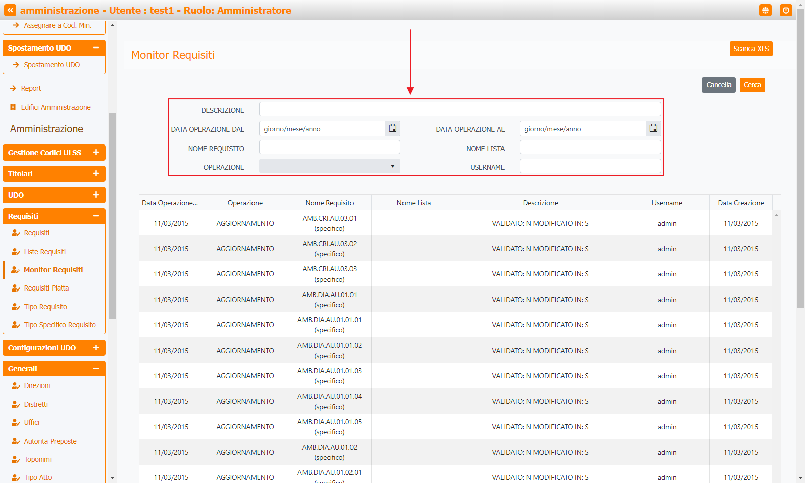 Filtri Ricerca Monitor Requisiti