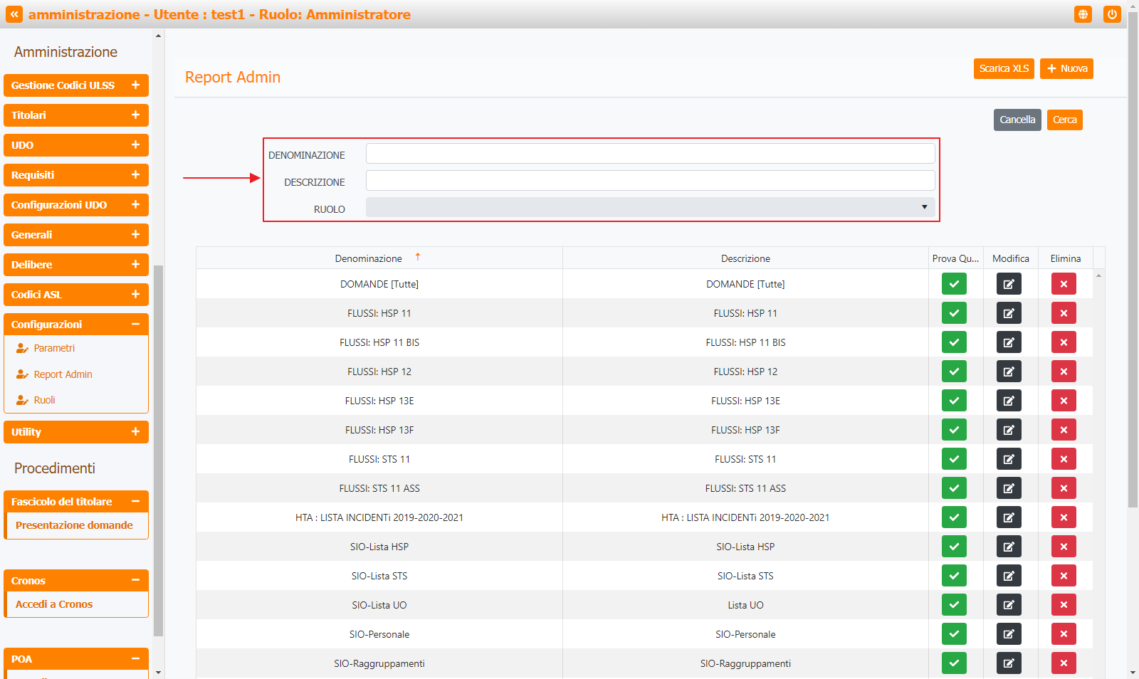 Filtri Ricerca Report Admin