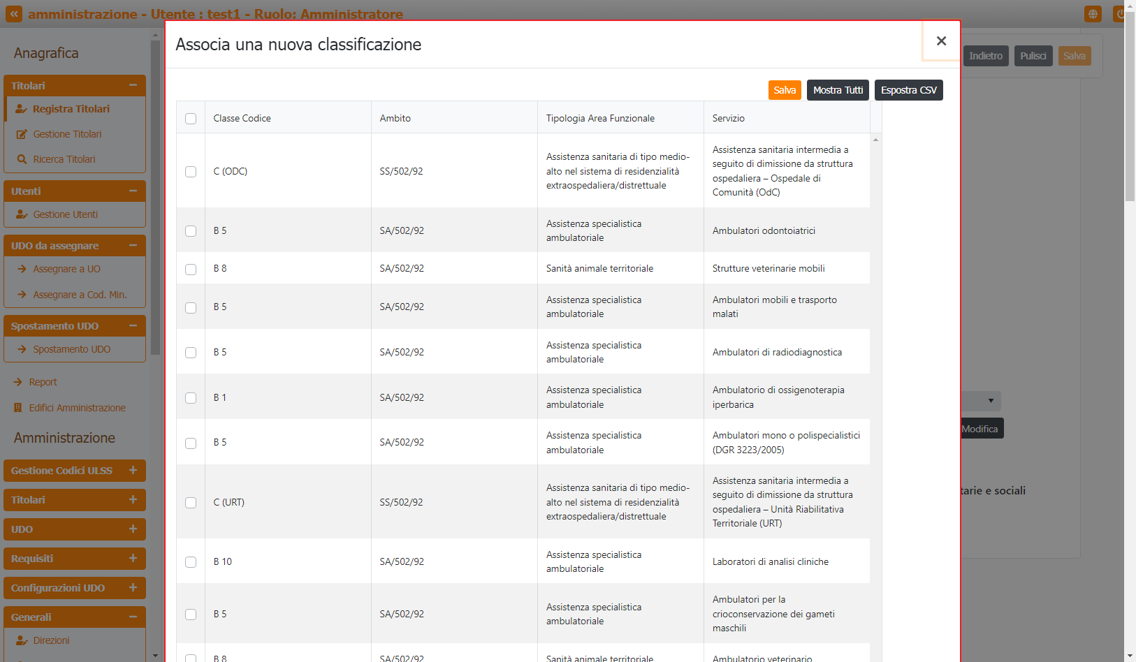 Finestra Associa Nuova Classificazione