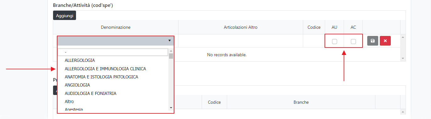 Inserimento Denominazione e Spunta AU AC UDO