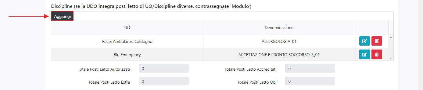 Pulsante Aggiungi Disciplina UDO