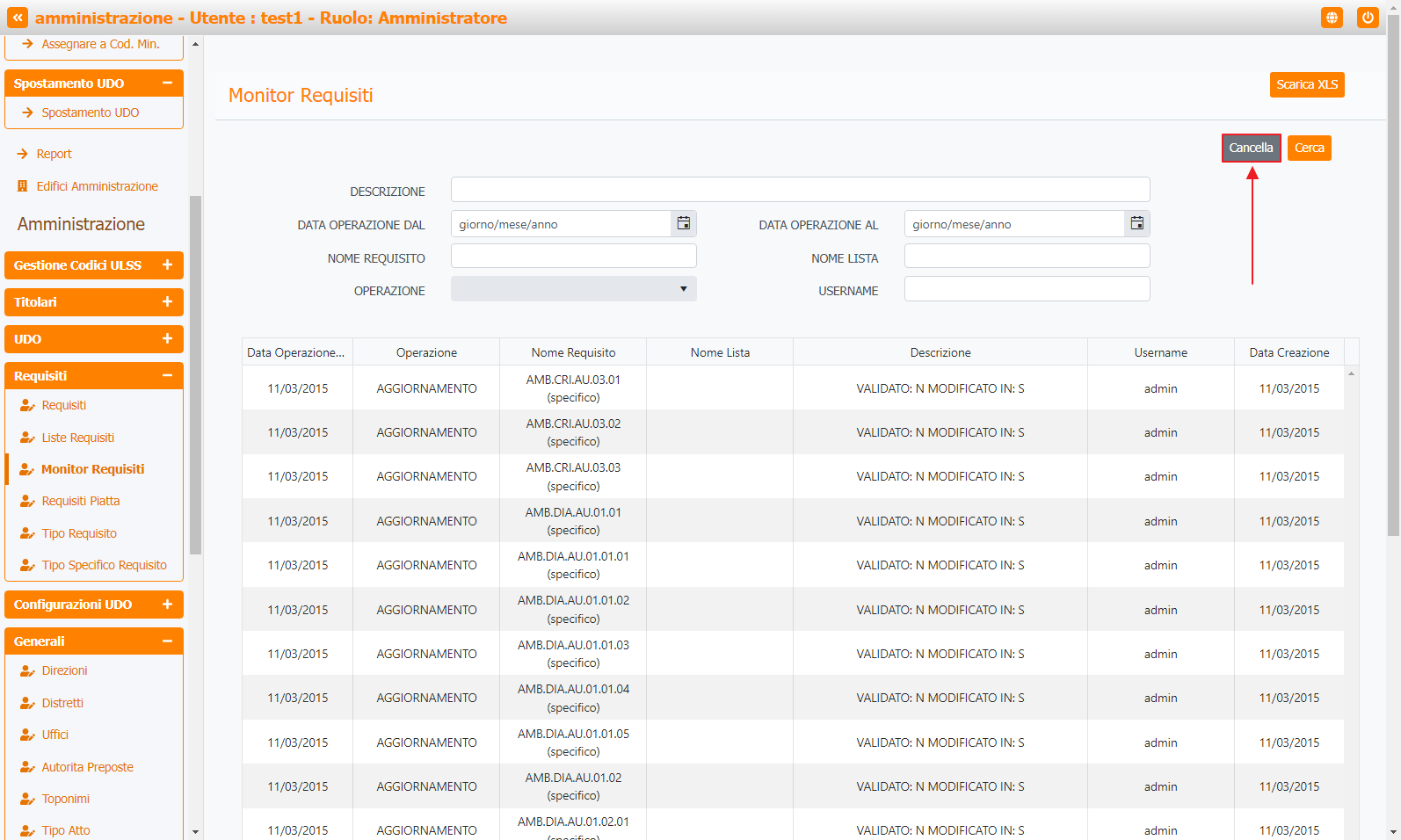 Pulsante Cancella Monitor Requisiti