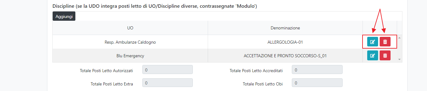 Pulsante Modifica Elimina Disciplina