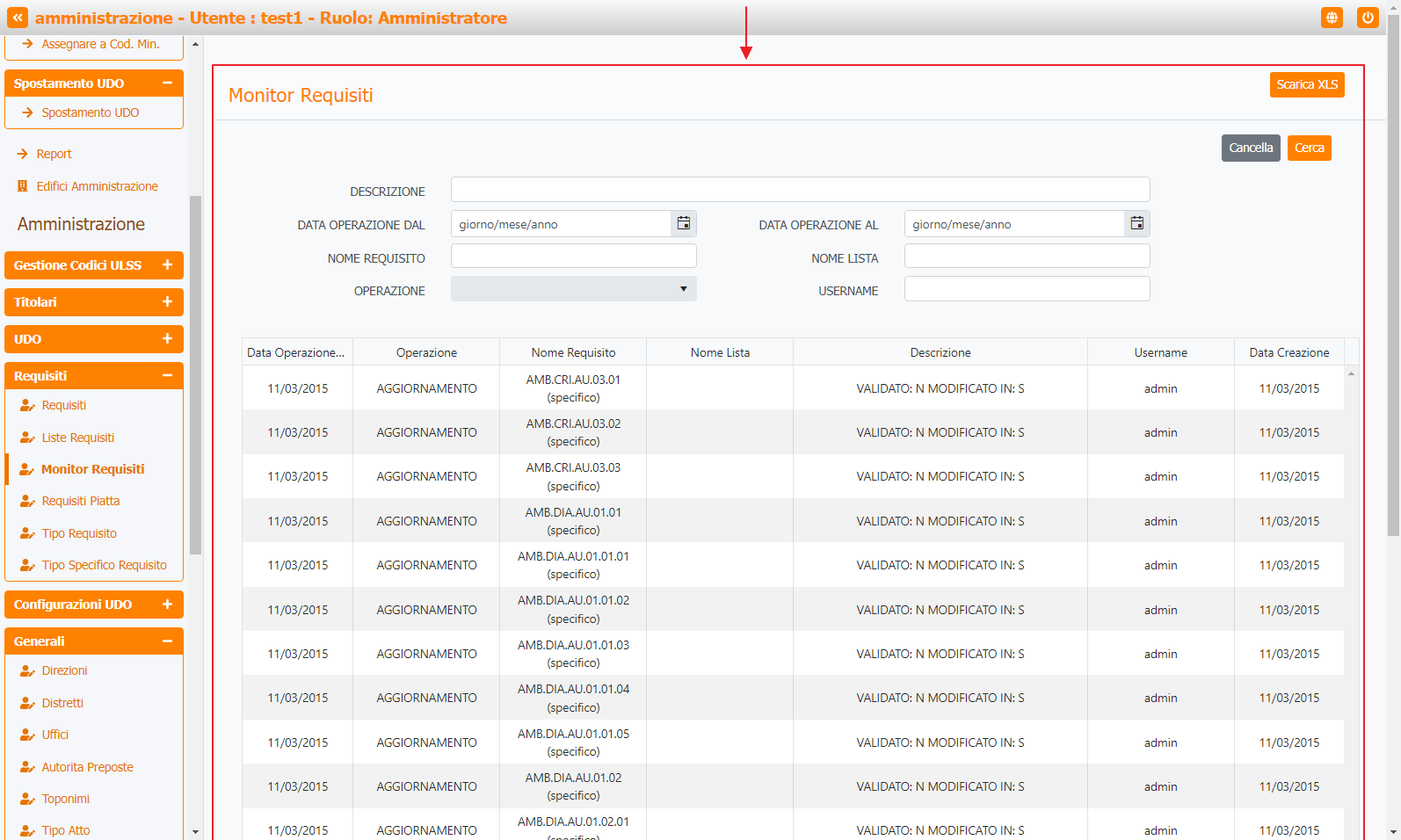 Schermata Monitor Requisiti