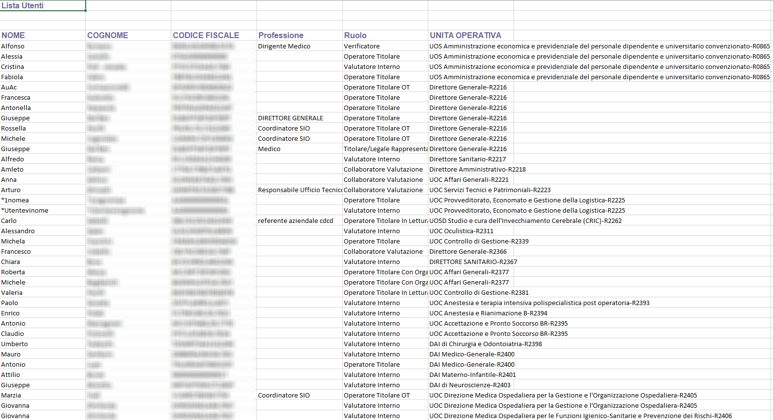 Visualizzazione File XLS Utente