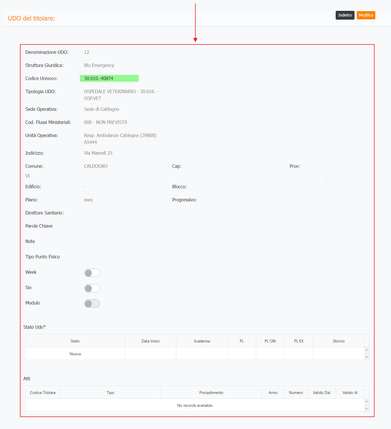 Visualizzazione Info UDO