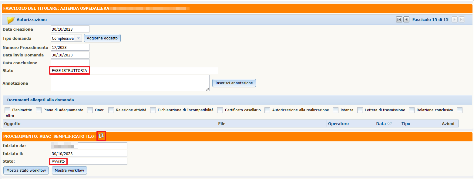 Fase di Istruttoria - Stato