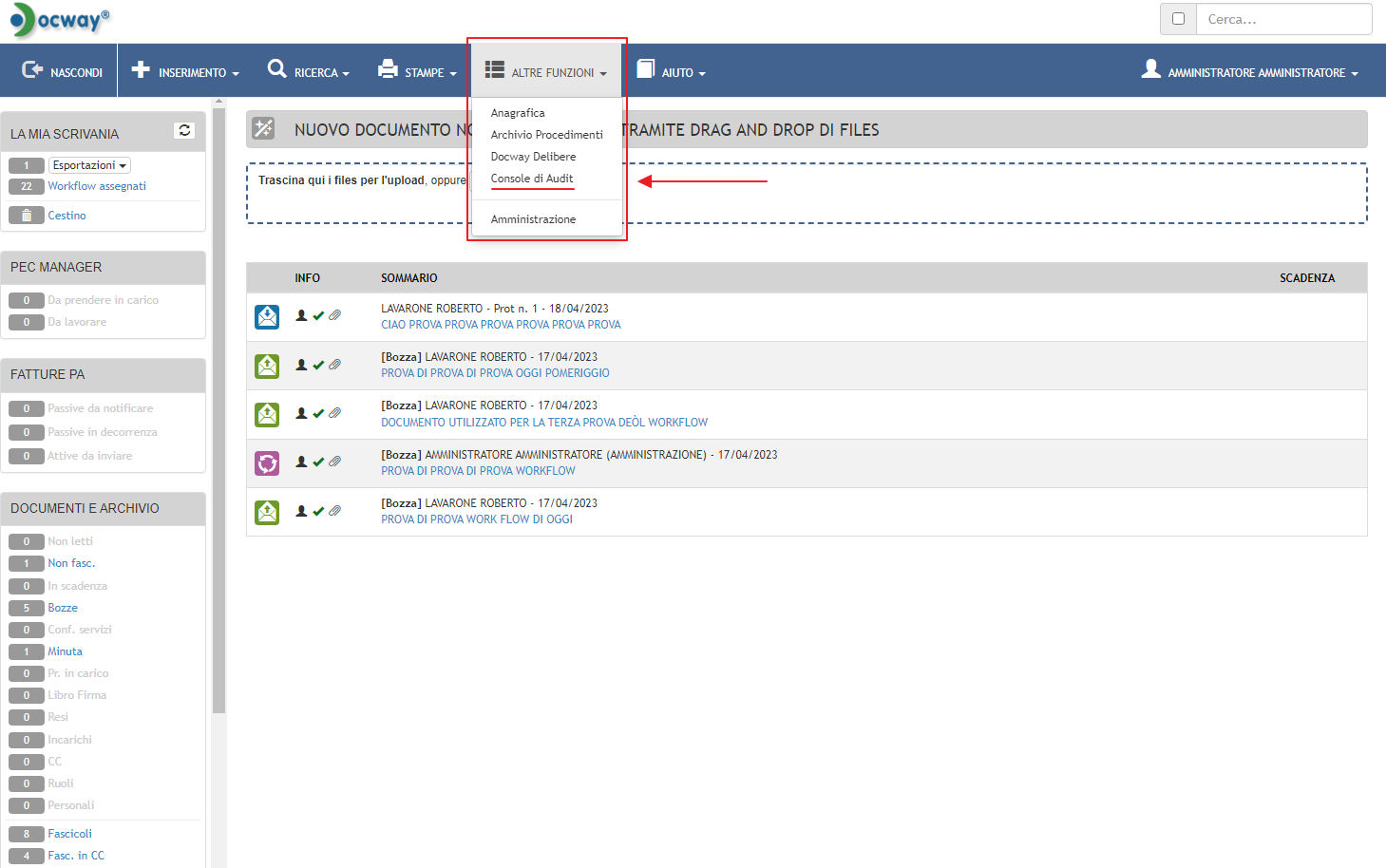 Accesso Console Audit da DocWay