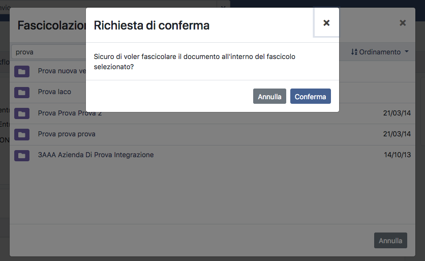 Conferma fascicolazione