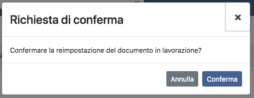 Conferma reimpostazione documento in lavorazione