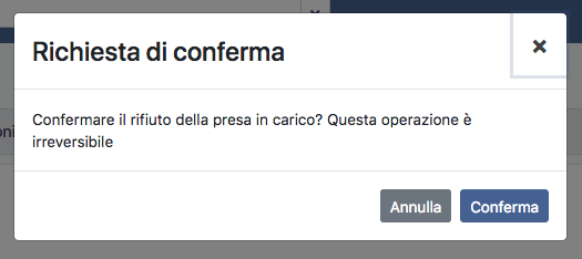 Conferma rifiuto presa in carico