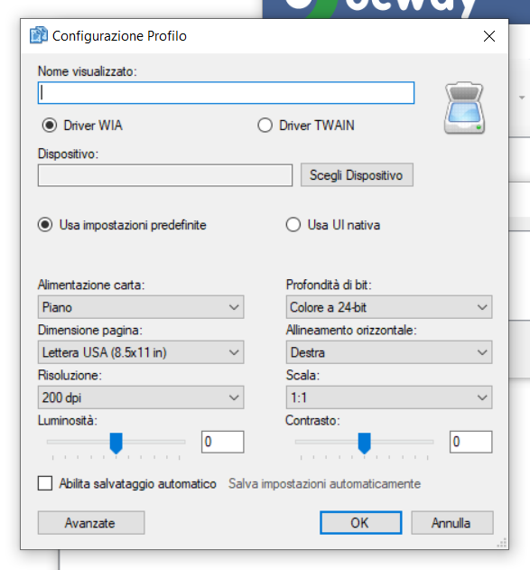 Configurazione profilo scanner