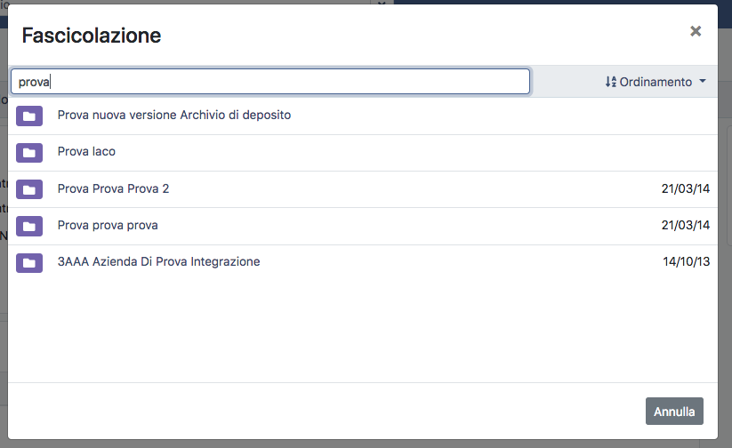Ricerca tra i fascicoli registrati