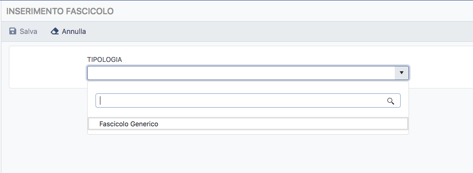 Selezione tipologia fascicolo