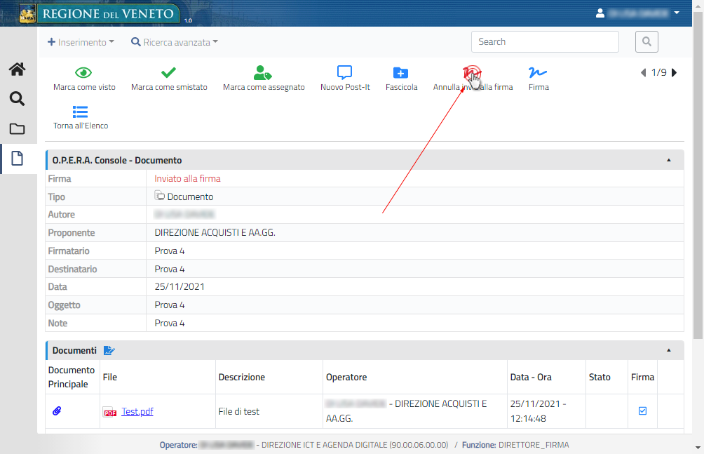 Annullare Invio alla firma del documento fascicolato