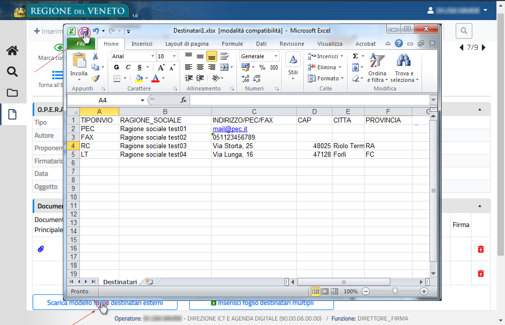 File compilato e pronto per l'inserimento in OPERA