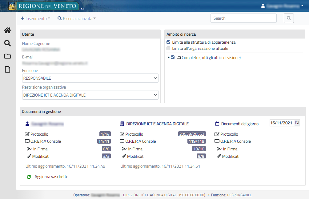Schermata iniziale con la sezione Documenti in gestione