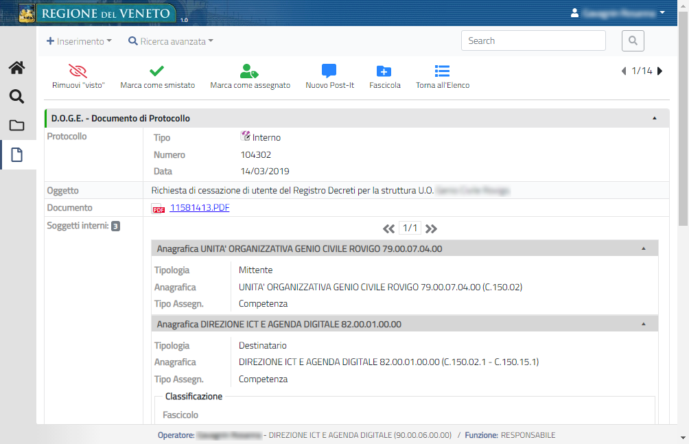 Sezione Documento di protocollo