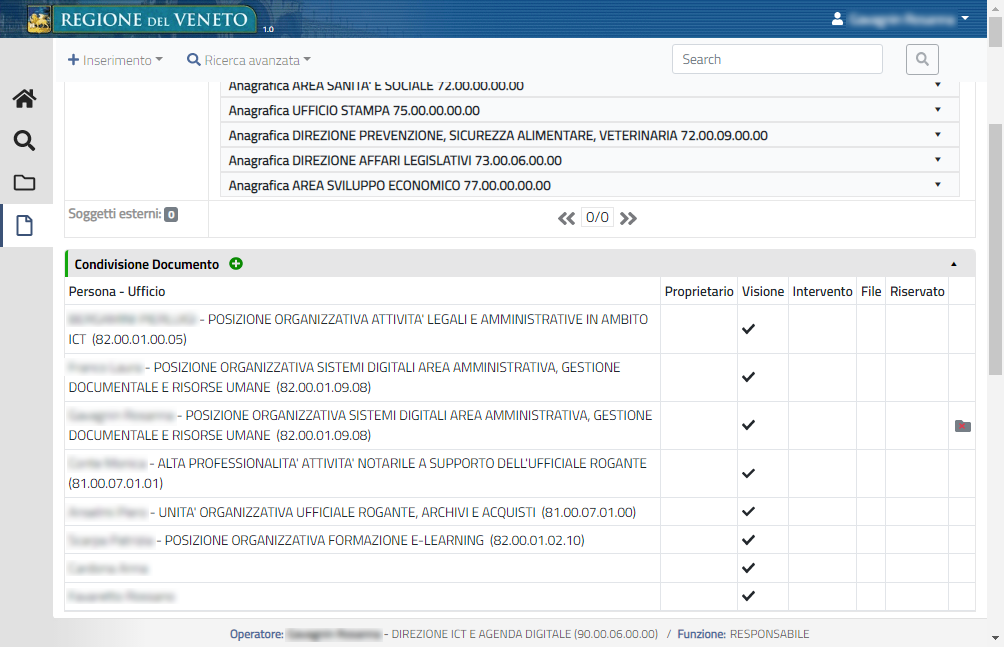 Sezione Condivisione documento